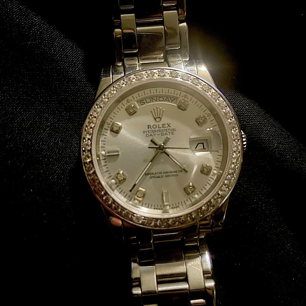 Old DayDate 18k White Gold Diamond Bezel